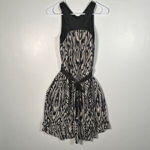 Leifsdottir Silk High Low Waterfall Dress Black White Abstract Print Size 0 (XS)